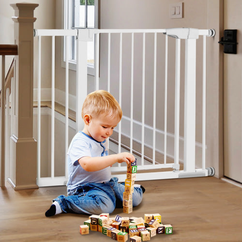 29.5"-43.3" Extra Wide Safety Baby Gate for Stairs Doorways, Top of Stairs, White
