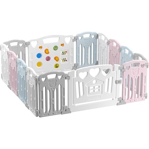 Baby Playpen Kids Activity Centre Safety Play Yard Home Indoor Outdoor New Pen (Multicolour) (White) (Macarons Classic Set 14 Panel)