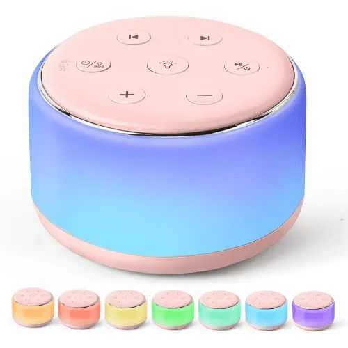 FamiSym Portable Sound Machine for Babies Kids Sleeping – Rechargeable, 7 Colors Night Light, 34 Soothing Sounds, Baby Sleep Soother, Lullaby White Noise Machine, Shush, Baby Shower, Registry Gift