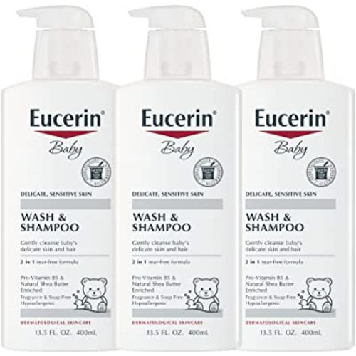 Eucerin Baby Wash & Shampoo - 2 in 1 Tear Free Formula, Hypoallergenic & Fragrance Free, Nourish and Soothe Sensitive Skin - 13.5 Fl Oz (Pack of 3)