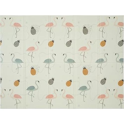 Childlike Behavior Baby Play Mat - 78x52-Inch Reversible Tummy Time Mat for Infants and Toddlers - Foldable Foam Baby Floor Play Mat - Portable and Easy to Clean Padded Crawling Mat - Flamingo