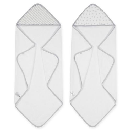 Just Born® Pom Pom 2-Pack Hooded Towels in Grey/White
