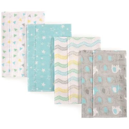 Luvable Friends Baby Cotton Flannel Burp Cloths 4pk, Basic Elephant, One Size