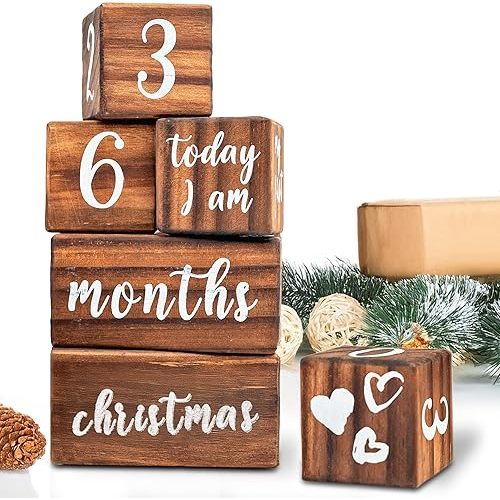 MAINEVENT Farmhouse Baby Monthly Milestone Blocks, Age Blocks for Baby Milestone, Baby Gifts for Baby Shower, Newborn Photography, Baby Photo Props, Month Milestone Blocks