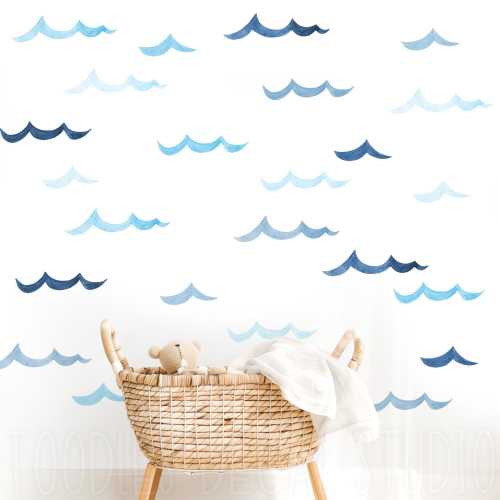 Wave fabric wall decals, ocean wall stickers, kids beach wall art, removable and reusable decals