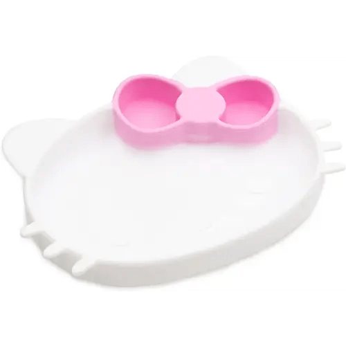 Bumkins Toddler and Baby Suction Plate, Silicone Grip Dish, Baby Led Weaning, Kids Feeding Supplies, Non Skid Sticky Bottom, Platinum Silicone, for Children Ages 6 Months Up, Hello Kitty