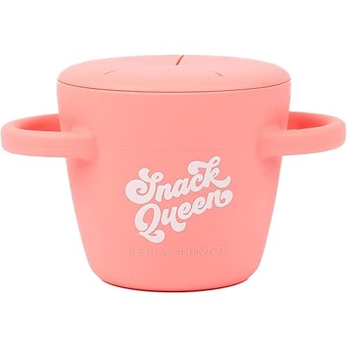 Bella Tunno Happy Snacker – Spill Proof Snack Cups for Toddlers and Babies, Snack Containers Made from Silicone BPA Free, Soft Opening & Removable Lid (Snack Queen)