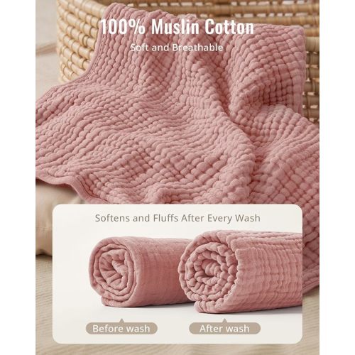 Blissful Diary Muslin Baby Hooded Towel 2 Pack, Soft & Absorbent Bath Towel for Baby Girls, Infant Gift, Newborn Essentials, Pink Floral & Light Pink