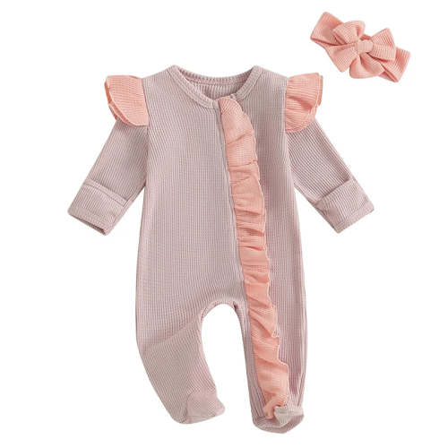 Baby Girls 2Pcs Outfit Long Sleeve Crew Neck Frills Zipper Romper Cont – August + Willow
