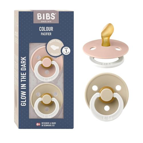 BIBS Pacifiers 0-6 Months | 2-Pack Soothers | Anatomical Nipple | BPA-Free Natural Rubber | Made in Denmark | Blush Glow/Vanilla Glow Colour Pacifier