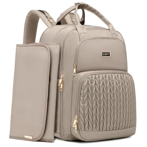 Diaper Bag Backpack - Extra Large Diaper Bag for Two Kids Twins (Expandable 30-38L) - Travel Baby Backpack with Changing Pad for Mom Dad (Quilted, Water Resistant, Brown Taupe)
