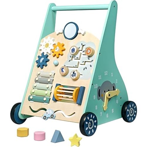 Wooden Baby Walker, Montessori Walker for Boys and Girls, Baby Push Walkers with Wheels, Learning Walking Toys for Toddlers from Sitting to Standing, Kid's Multi-Activity Center