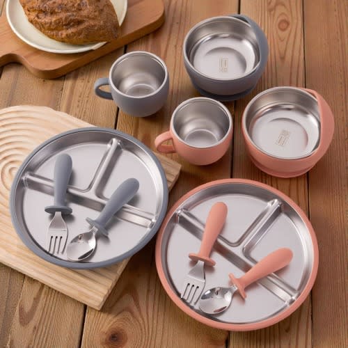 Weaning Set,Baby Feeding Set,Weaning Set For Toddler Baby Kids, Baby Plate,Baby Shower Gift,Baby Gift,Stainless Steel Dishes Plate