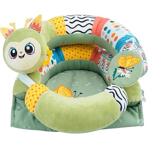 Lovvie & Joy 2-in-1 Tummy Time Mat & Seated Support Pillow,Baby Tummy Time Pillow Support for Newborns and Older Babies,with Detachable Support Pillow and Toys Caterpillar Elf