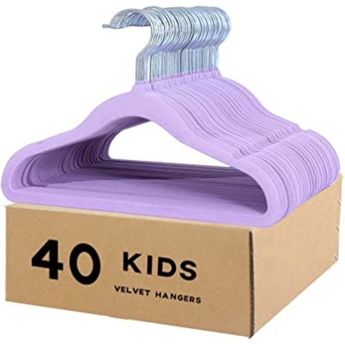 Kids Velvet Clothes Hangers, Non Slip Baby Hangers Purple(11.6" Inch - 40 Pack)