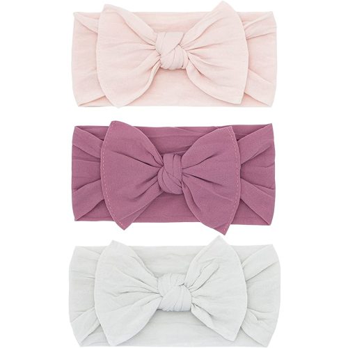 Baby Bling Bows Newborn to Little Girls Hair Bow - Classic Knot Headbands Toddlers Hair Accessories, One Size (3 Pack) - Petal/Mauve/Ash