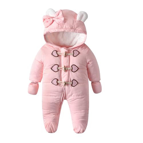 Simplee kids Baby Infant Boys Girls Snowsuit Winter Hooded Footed Warm Jumpsuit Outerwear with Gloves for 3-24 Months