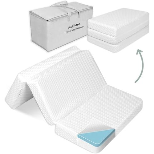 Pack and Play Mattress, 38x26 Trifold Pack n Play Mattress with Removable Cover, Dual-Sided Firm Support & Comfort Memory Foam Portable Travel Crib