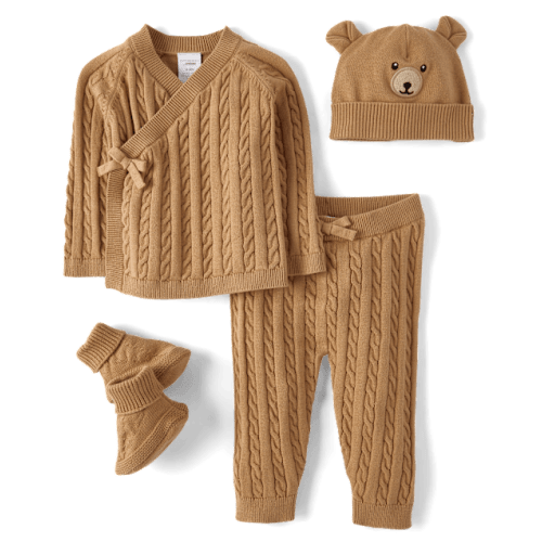 Unisex Baby Cable Knit Bear 4-Piece Outfit Set - Homegrown By Gymboree - Brown