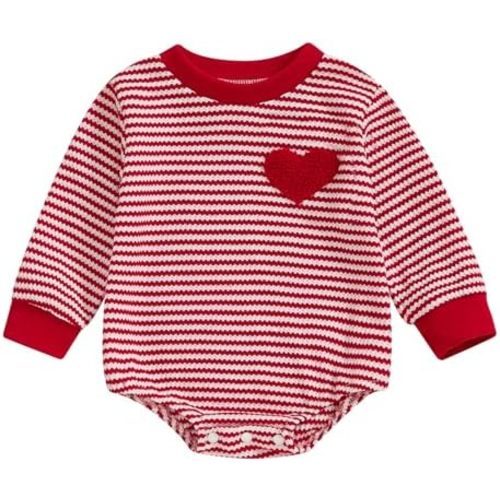 VISGOGO Baby Sweatshirt Romper Striped Heart/Clover Waffle St.Patrick Day Long Sleeve Irish Onesie Jumpsuits