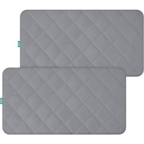 Crib Mattress Protector Waterproof Crib Sheets Fitted 2 Pack Gray Quilted Toddler Mattress Pad Cover 52" x 28" Machine Washable