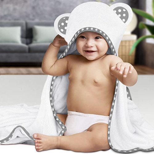 Set of 2 Hooded Baby Towels – White – Luxurious, Large and Super Absorbent – 30 x 30 Inch – Soft and Suitable for Infants, Toddlers and Kids – 400 GSM