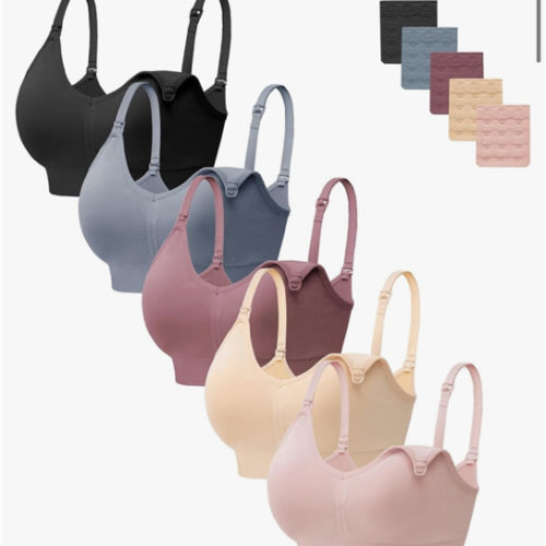 HBselect Women Maternity Bras 5 Pack Nursing Bras for Breastfeeding Seamless Pregnancy Sleep Bralette with Extra Extenders
