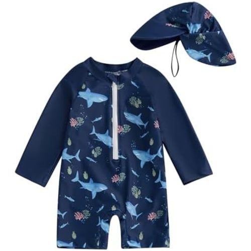 Hnyenmcko Baby/Toddler Boy Rash Guard Swimsuit Long Sleeve One Piece Zipper Swimwear Sunsuit Infant Bathing Suit Beachwear