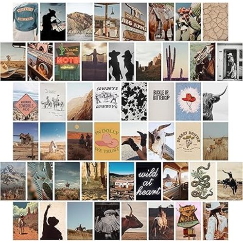 TwoDays Western Decor, Wall Collage Kit, Room Decor, Cowboy Décor, Prints for Girls BedroomHome, Vintage Cowgirl Poster. (Set of 50, 4" × 6")