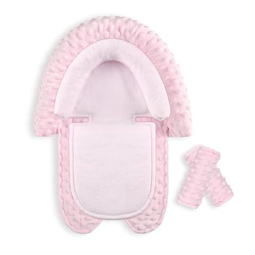 Infant Car Seat Insert, HNHUAMING Baby Car Seat Head & Body Support with 2 Straps Pads, Ultra Soft Newborn Preemie Carseat Insert Cushion for Girls Boys, Fits Car Seat, Stroller, Swing, Bouncer, Pink
