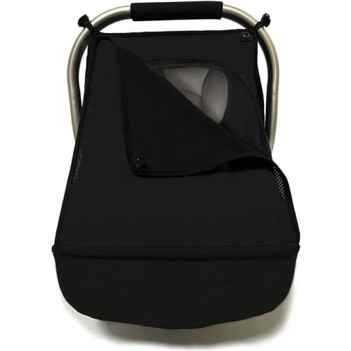 3-in-1 Car-Seat Canopy Cover - Protective Carseat Sun Shade Canopy with Privacy Shade Canopies Covers for Boys Girls,Inner Bug Nets for Newborn Infant Protect Baby from Mosquito & Insect (Black)