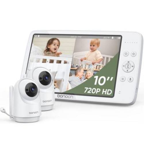 bonoch MegaView Baby Monitor 10 inch 720P with 2 cameras No Wifi VOX Mode Auto Night Vision Hack Proof White B09 - Best Buy