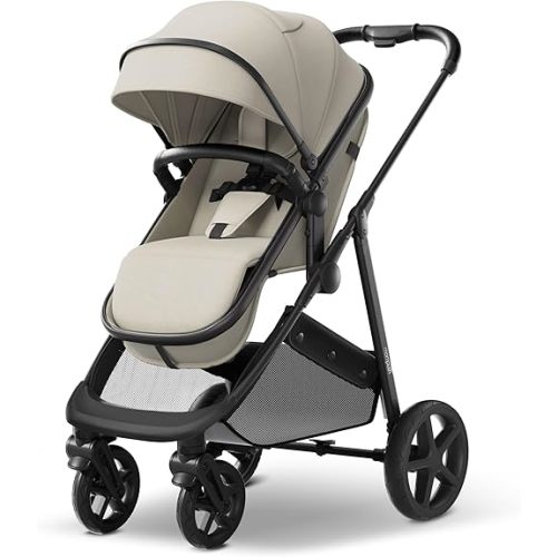 Mompush Wiz 2-in-1 Convertible Baby Stroller with Bassinet Mode, Foldable Infant Stroller with Reversible Seat and Large UPF 50+ Canopy