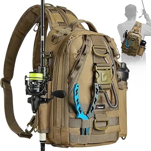 Piscifun Fishing Tackle Backpack with Rod & Gear Holder, Lightweight Outdoor Water-Resistant Fishing Shoulder Storage Bag