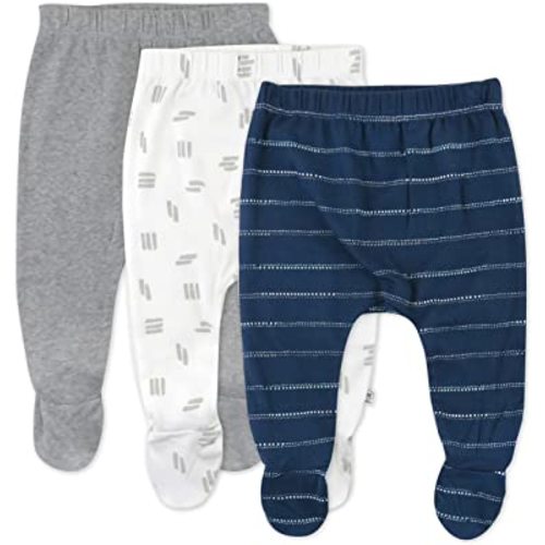 HonestBaby 3-Pack Footed Pants Roomy Fit Pull on Bottoms 100% Organic Cotton for Infant Baby Boys, Girls, Unisex
