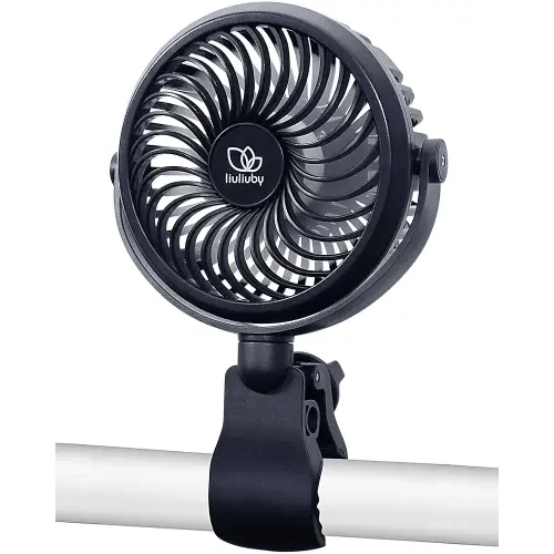 liuliuby Baby Stroller Fan with Clip | Clip On Fan for Baby Car Seat | Portable & Rechargeable with Durable Clamp | Stroller Accessories | Small Cooling USB Chargeable Battery (Jet Black)