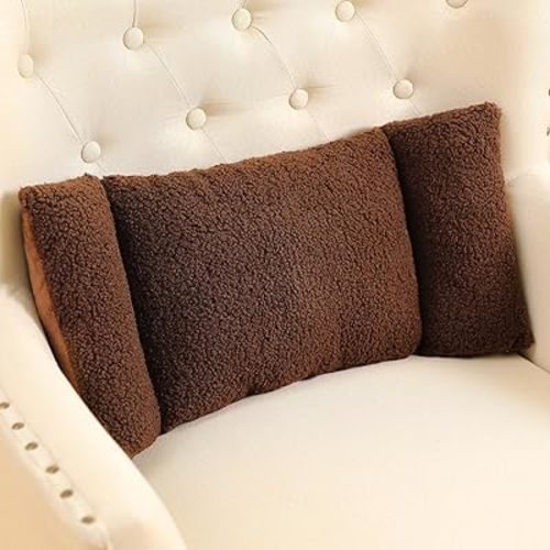 Queekay Fleece Lumbar Support Pillow 3 Section Back Pillow Office Chair for Back Support Comfortable Lumbar Cushion for Car Seat Pain Relief Sofa Rest(Brown)