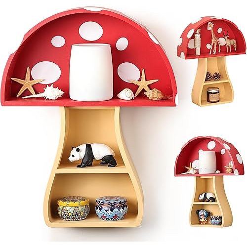 Fungi Fun Floating Mushroom Shelf: Whimsical Wall Decor for Nursery, Bedroom, Living Room, Kitchen & Bathroom, Cottage Core Room Decor, Perfect for Christmas Decor
