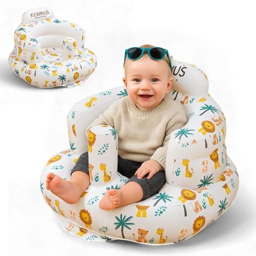 Inflatable Baby Seat Floor Seats for Babies 3 Months and Up for Infants, Blow Up Chair Inflatable Baby Chair, Infant Chair with Built in Air Pump (Inflatable Seat Safari)