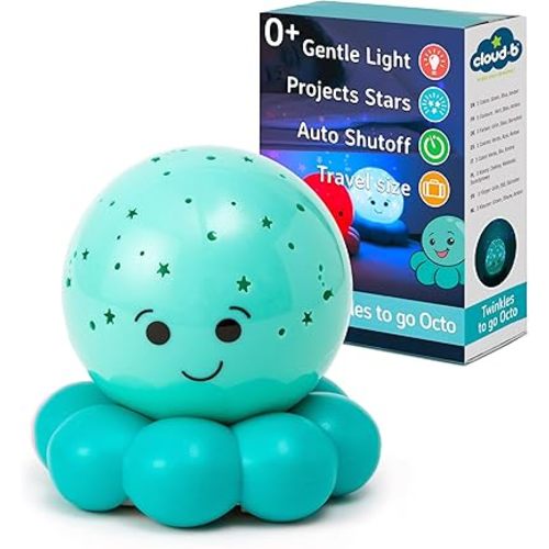 Cloud b Travel Comforting Nightlight Projector | Gentle Brightness | 3 Colors with Color Rotation Option | Auto-Shutoff | Octo Baby Blue