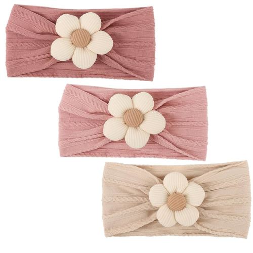 DRESHOW BQUBO Baby Flower Headbands Baby Girls Nylon Headbands Soft Stretchy Hairbands Handmade Hair Accessories for Newborn Infant Toddlers Kids Baby Essentials 3 Pcs