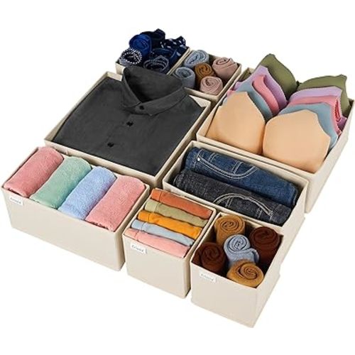 Criusia Drawer Organizer Clothes, 8 Pack Underwear Drawer Organizer, Foldable Cloth Storage Box Closet Organizers and Storage for Clothes, Socks, Scarves, Ties (Beige)