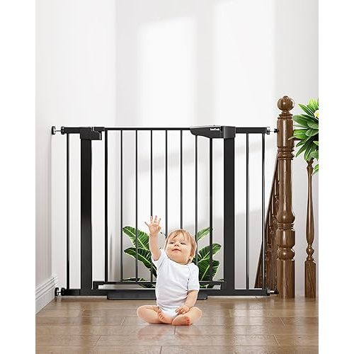 Cumbor 29.7-40.6" Baby Gate for Stairs, Mom's Choice Awards Winner-Dog Gate for Doorways, Pressure Mounted Self Closing Pet Gates for Dogs Indoor, Durable Safety Child Gate with Easy Walk Thru Door