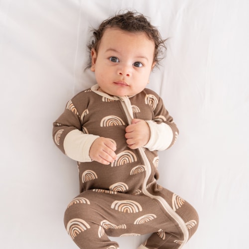 Baby Bamboo Pajamas: Bamboo PJs | Dreamland Baby | 2 pack set - 3-6M and 6-9M in Coffee Rainbow + Sage Green