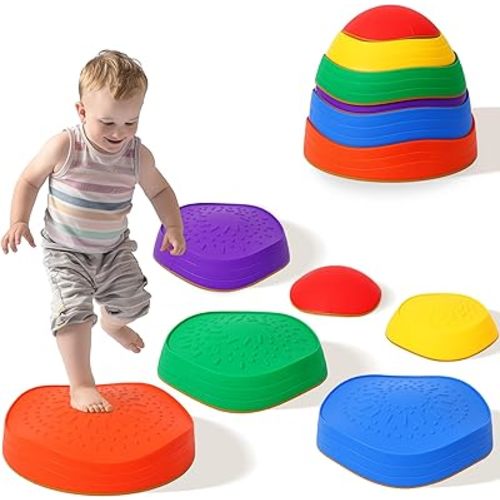 6 Pcs Stepping Stones for Kids – Toddler Stepping Stones for Balance and Sensory Play, Durable Non-Slip Outdoor Games for Toddlers Age 3+, Indoor & Outdoor Use