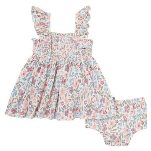Modern Moments™ By Gerber Baby Girls' 2-piece Ruffle Sleeve Dress And Diaper Cover Set, Ivory Garden, 6-9m