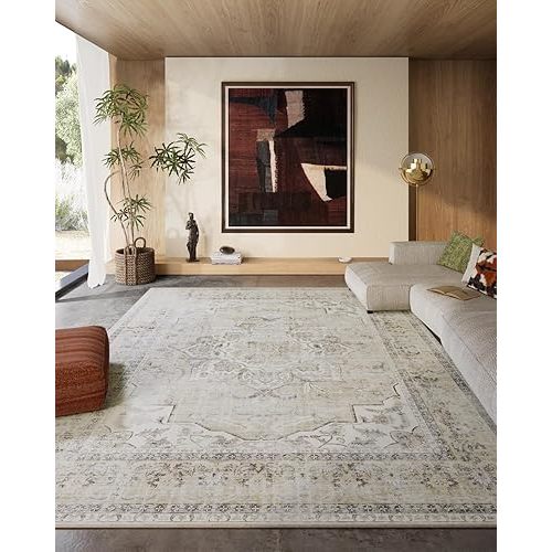 8x10 Area Rugs Washable Rug: Large Living Room Rug Stain Resistant Distressed Vintage Boho Carpet Non Slip Low Pile Faux Wool Soft Rugs for Bedroom Bedside Indoor Farmhouse Kids Playroom Dining Room