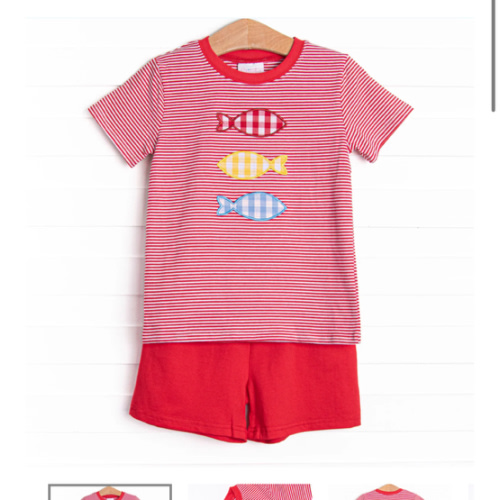 Primary Pacific Applique Short Set, Red – Stitchy Fish