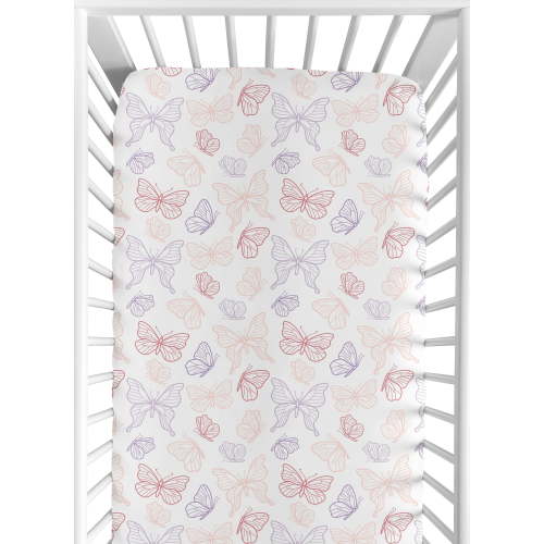 Sweet Jojo Designs Butterfly Pink Purple White Fitted Crib Sheet