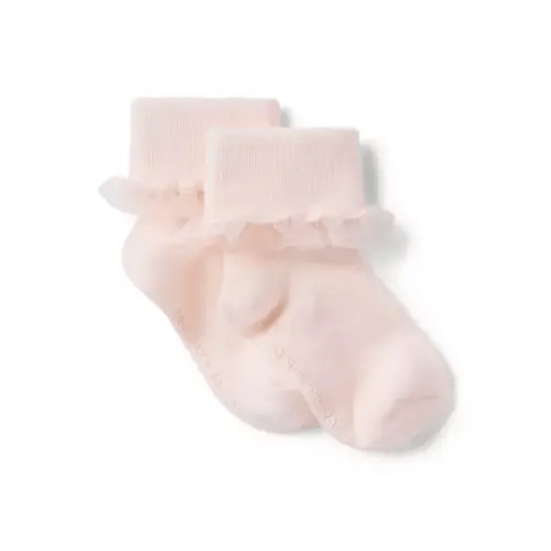 Newborn Bunny Nose Pink Baby Foldover Ruffle Sock by Janie and Jack
